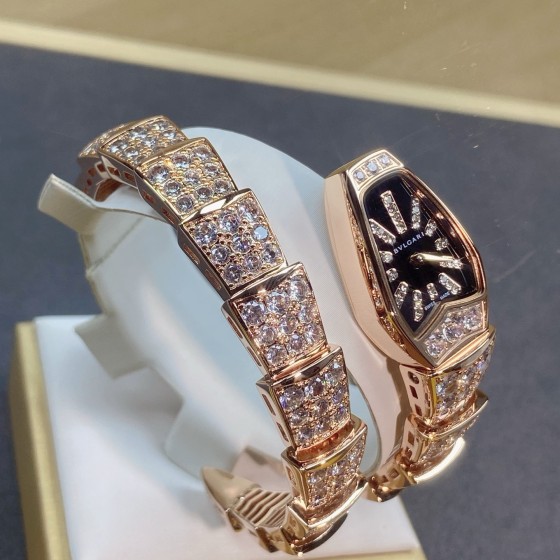 Bulgari Serpenti rose gold watch fully set with diamonds